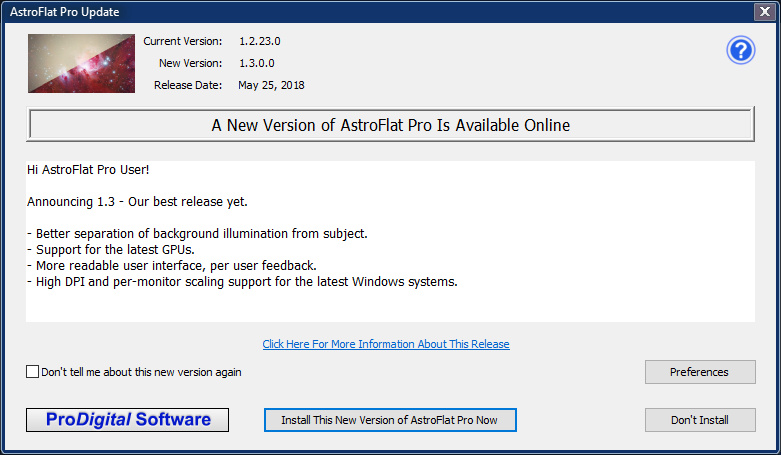 AstroFlat Pro Update Dialog