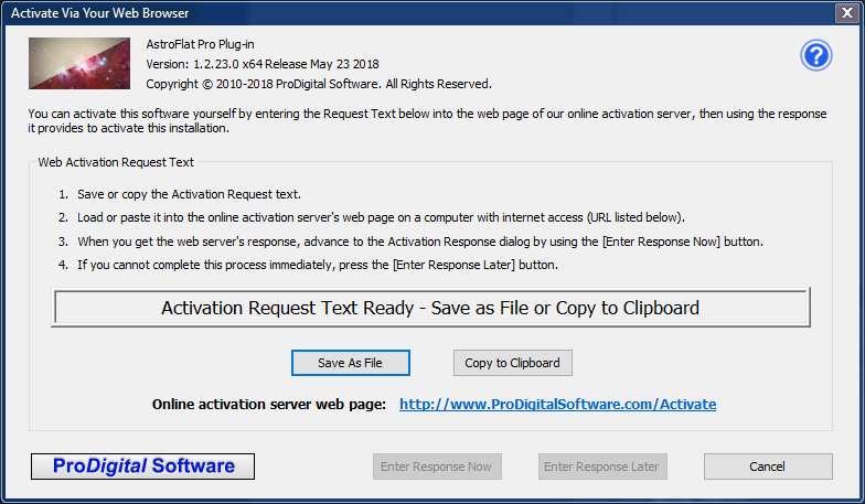 Activate Via Your Web Browser dialog