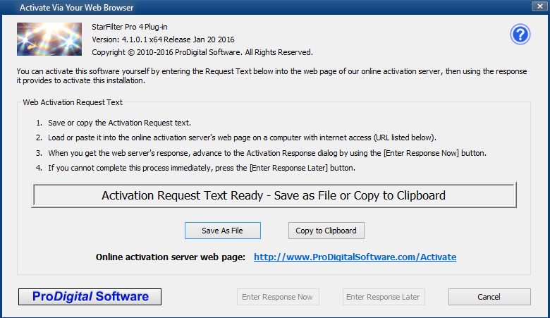 Activate Via Your Web Browser dialog