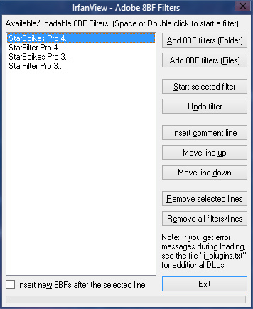 The IrfanView Adobe 8BF Filters Dialog