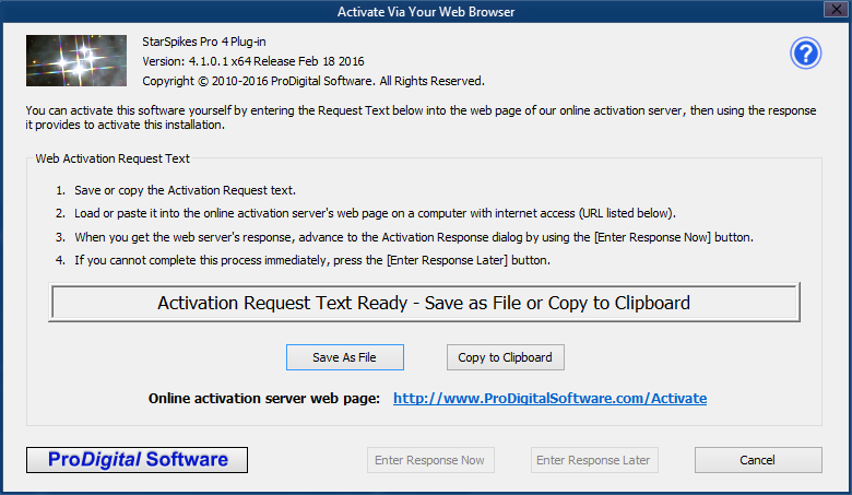 Activate Via Your Web Browser dialog