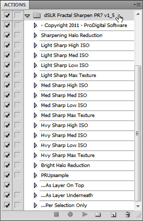 This is what you'll see in the Adobe® Photoshop® Actions window.